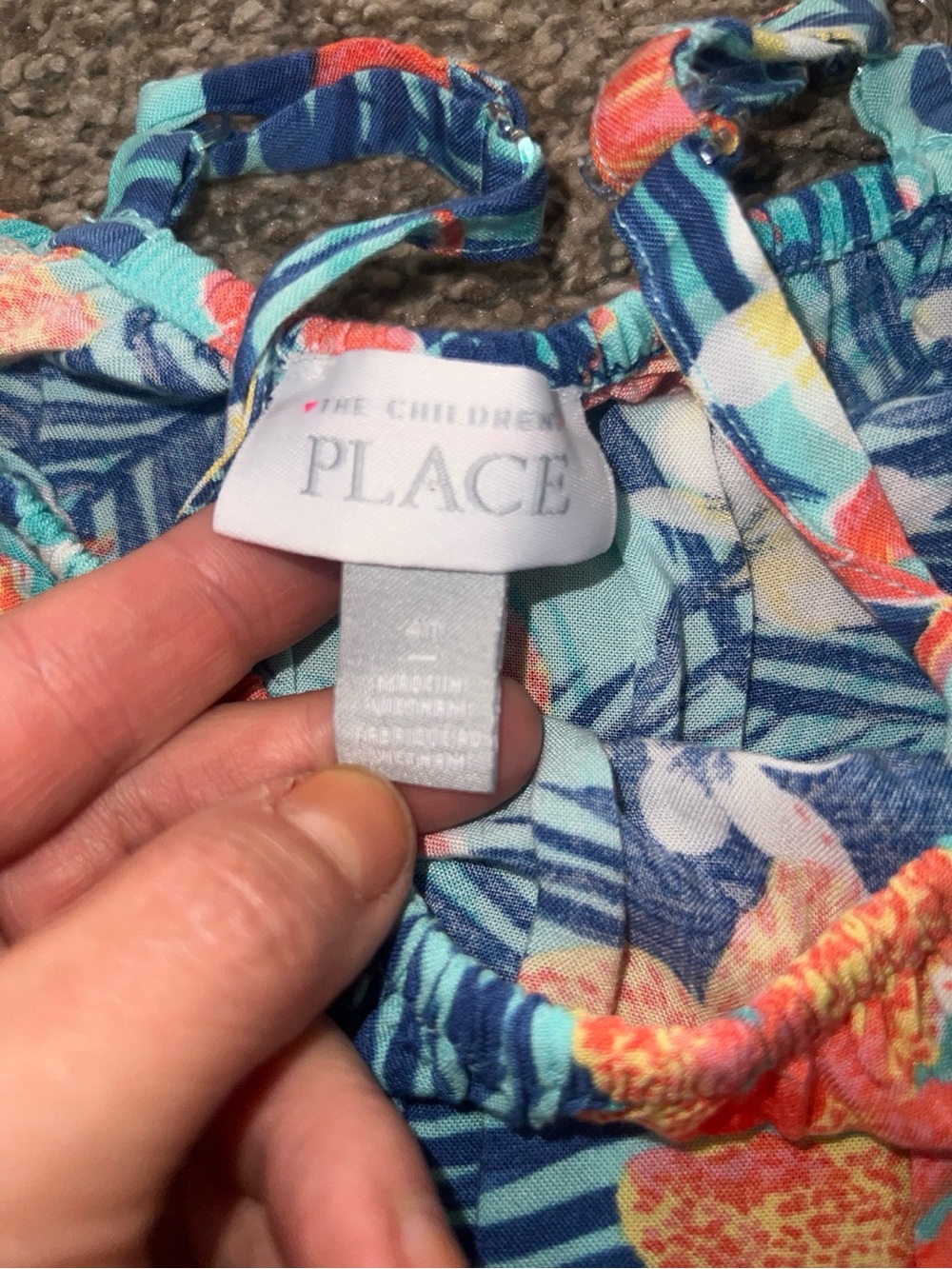 The Childrens Place Girls Blue Tropical Floral Cold-Shoulder Dress - Picture 2 of 2